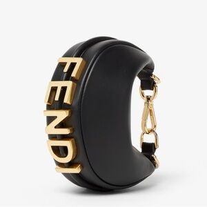 Fendi Black Leather Nano Fendigraphy WITH Gold Strap (nano bag/clutch)